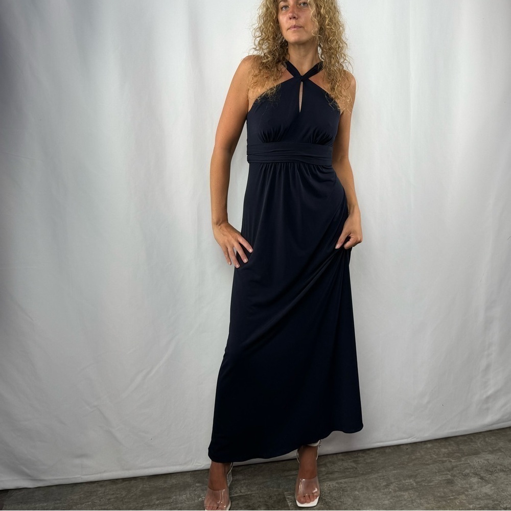 Amsale Key Hole Maxi Dress in‎ Navy Blue Size 2